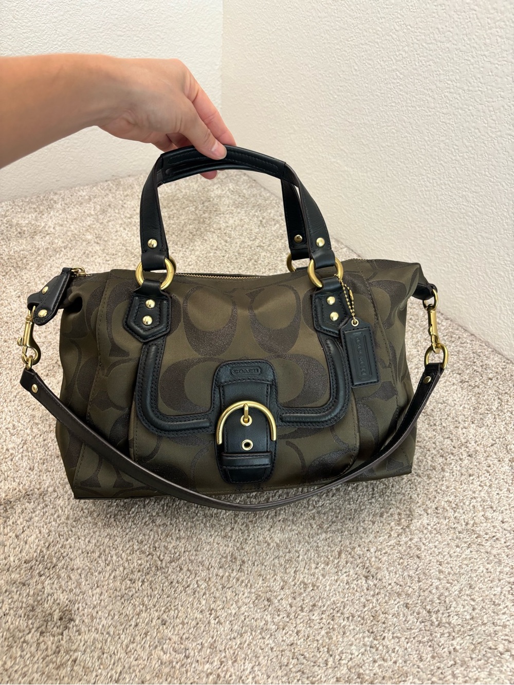 Vintage Coach Campbell Signature Green Legacy Satchel Bag